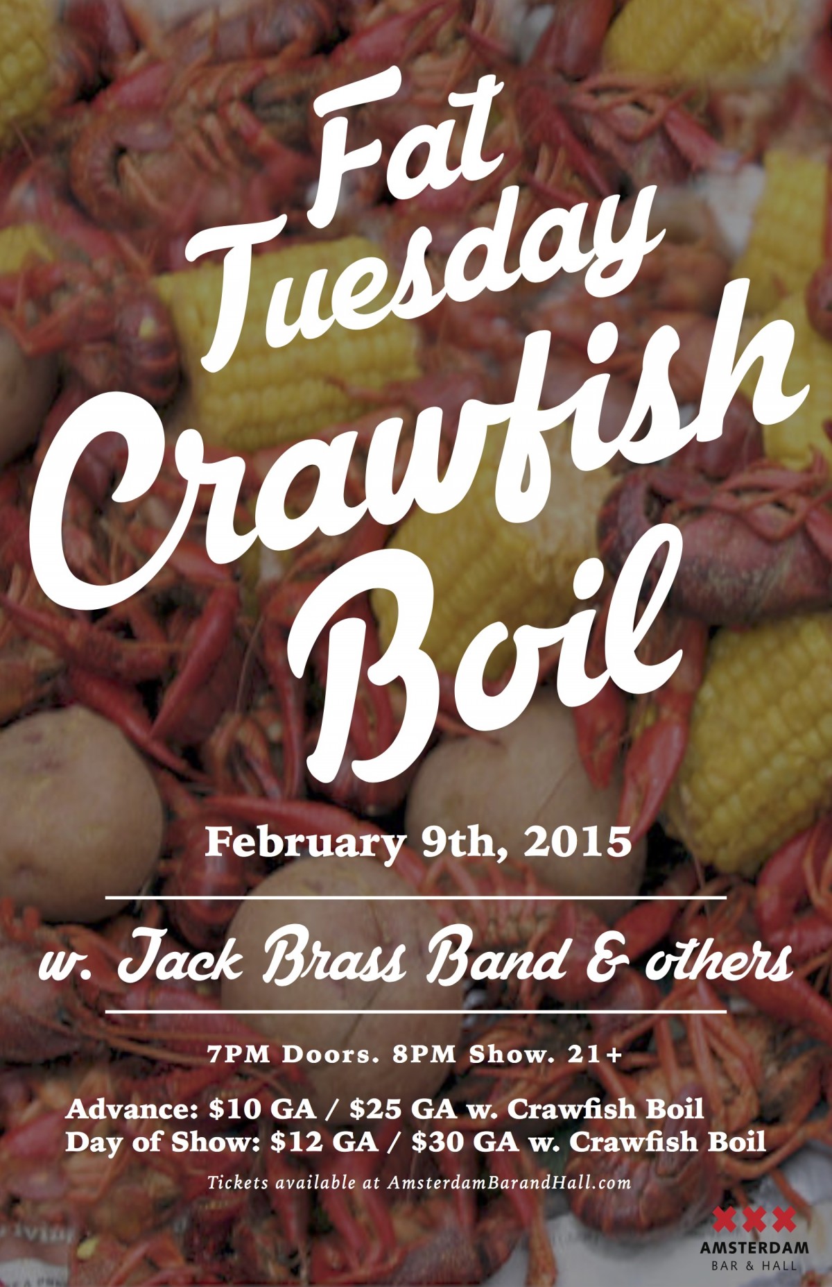 Fat Tuesday Crawfish Boil w. Jack Brass Band, B3 – Amsterdam Bar and Hall